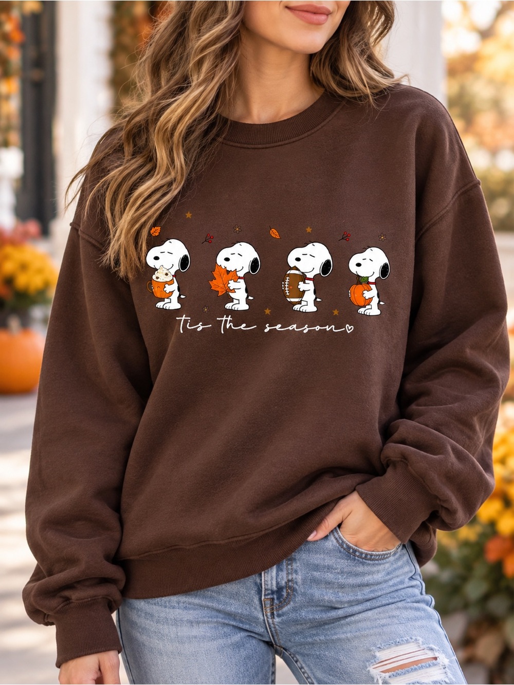 Cozy Fall Dog Sweatshirt Tis The Season Gildan Brown